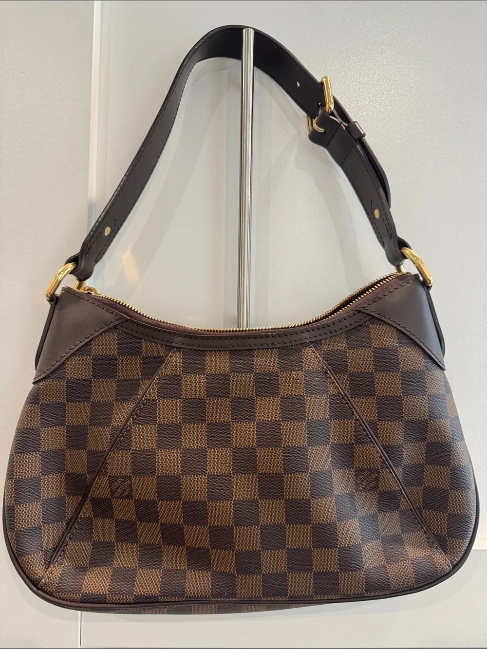 Louis Vuitton Dark Brown Damier Canvas Shoulder Hobo with Gold Plaque